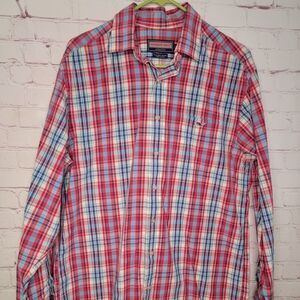 Vineyard Vines Men's Red/White/Blue Plaid 100% Cotton Long Sleeve Tucker Shirt M